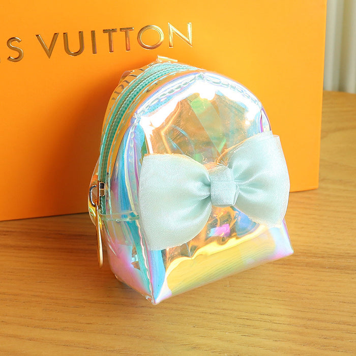 Wholesale Trendy Laser Bow PVC Transparent Pouch Creative Coin Purse Earphone Bag Keychain Everyday Fashion Accessory