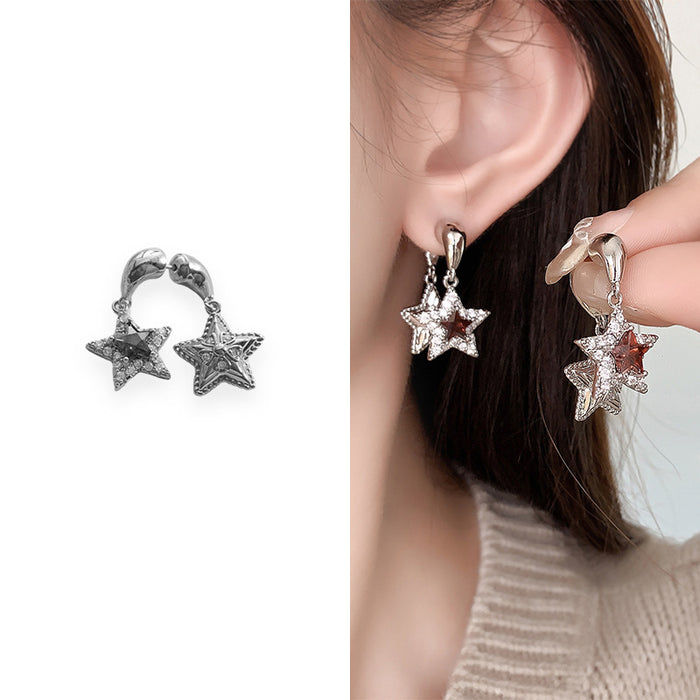 Wholesale Twin Star Sparkling Tassel Gold-Plated Copper Earrings