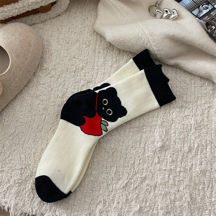 Wholesale Autumn and winter pure cotton mid tube socks for children, cute cartoon looped anti pilling socks