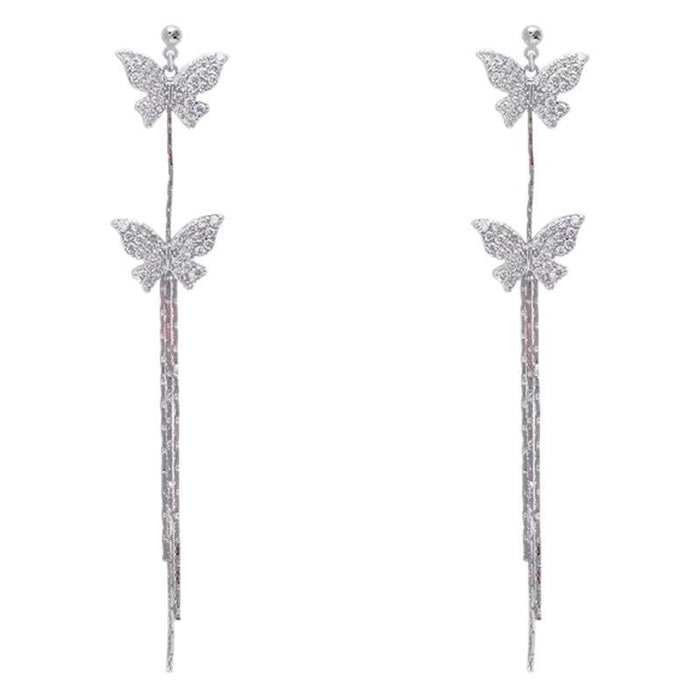 Wholesale Diamond Butterfly Tassel Earrings