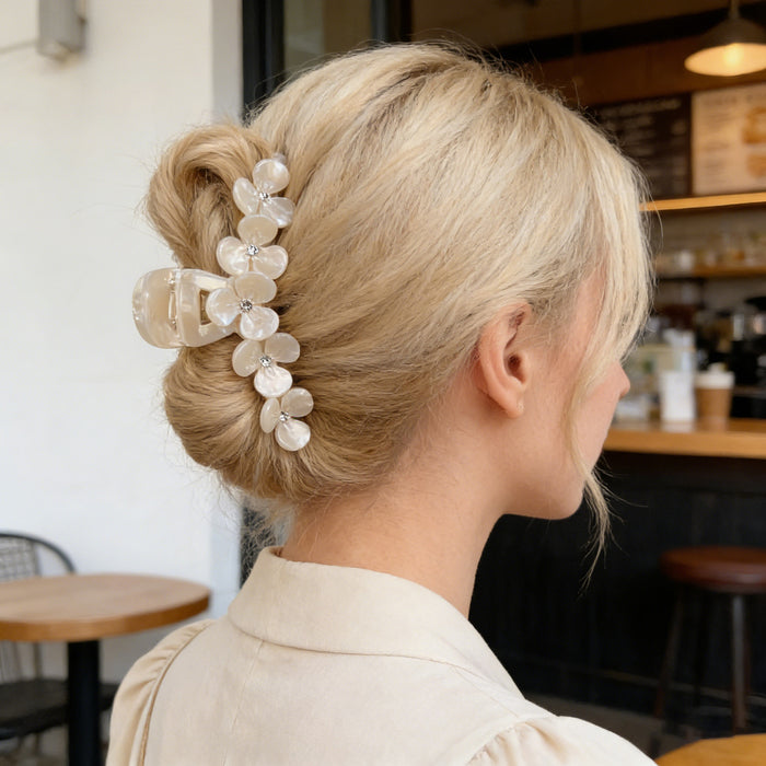 Wholesale Acetate Flower Rhinestone Claw Clip - Boutique Resale Floral Hair Accessory