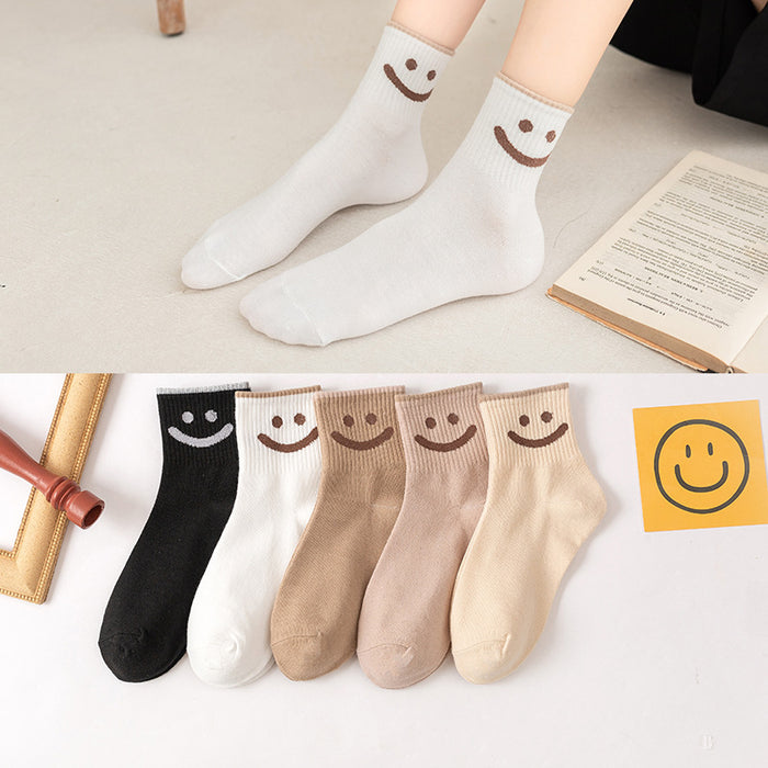 Wholesale of 10pcs Solid Color Cute Smiling Women's Mid Length Socks JDC-SK-Miqi006