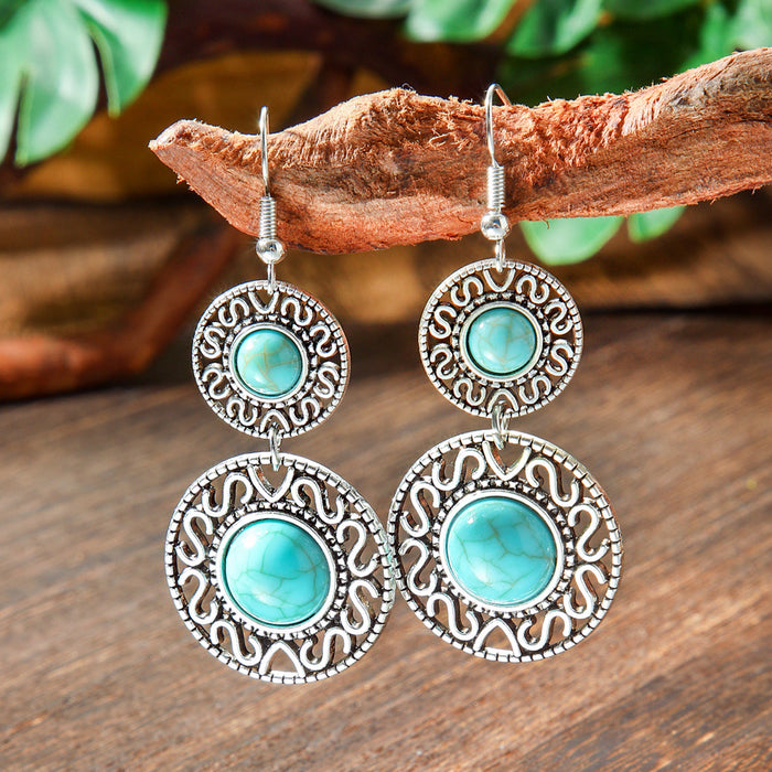 Wholesale 2pcs Bohemian Turquoise Retro Distinctive Earrings