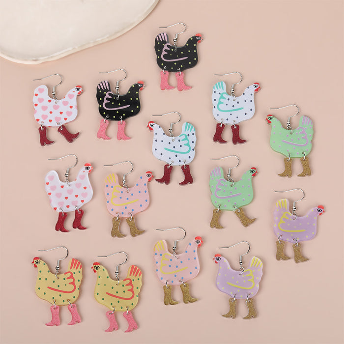 Wholesale Cartoon colorful hen-shaped acrylic earrings