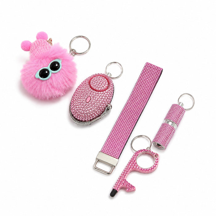 Wholesale Simple Style Alloy Self Defense Alarm Keychain With Wrist Strap And Pom Pom Black Decorative Accessory For Resale
