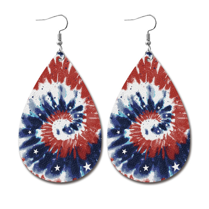 Wholesale Independence Day leather earrings Classic water drop American flag distressed earrings holiday tie-dyed patriotic earrings