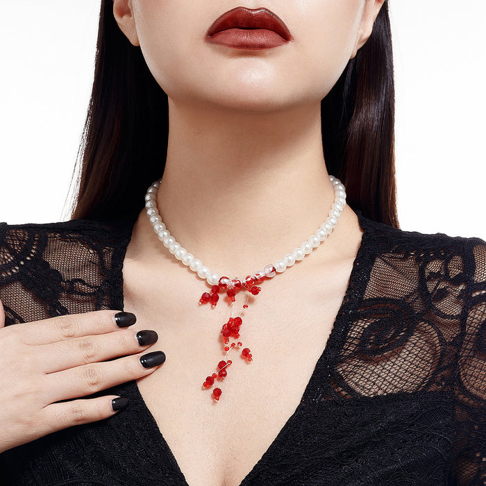 Wholesale Jewelry Gothic Pearl Necklace choker Halloween Blood Drops Tassel Crystal Clavicle Chain
