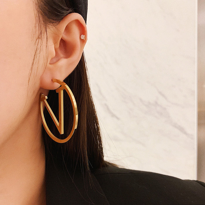 Wholesale V Letter Hollow Hoop Earrings Large Earrings