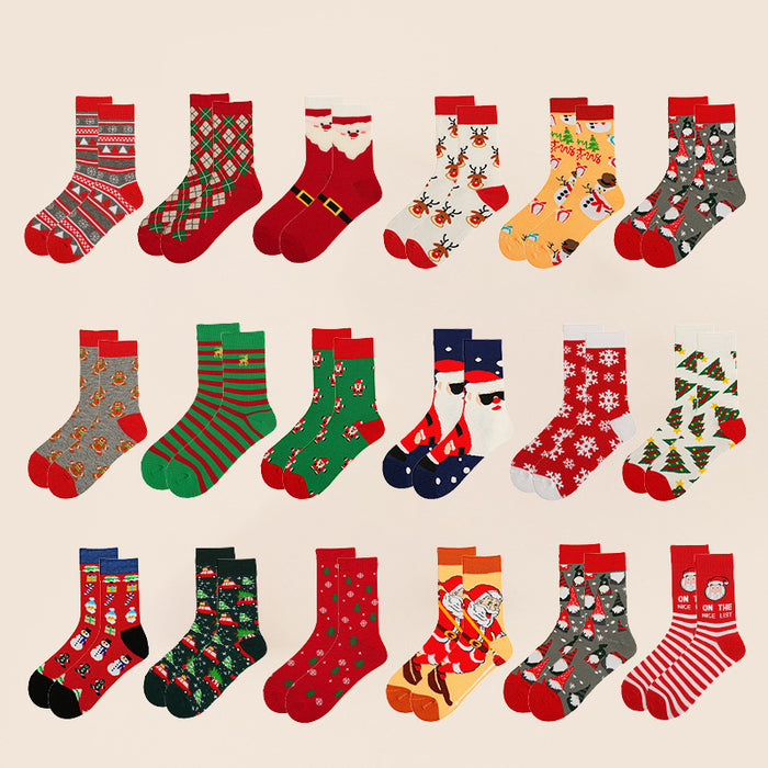Wholesale Random Christmas Socks Snowman  Cartoon Mid-Calf Socks