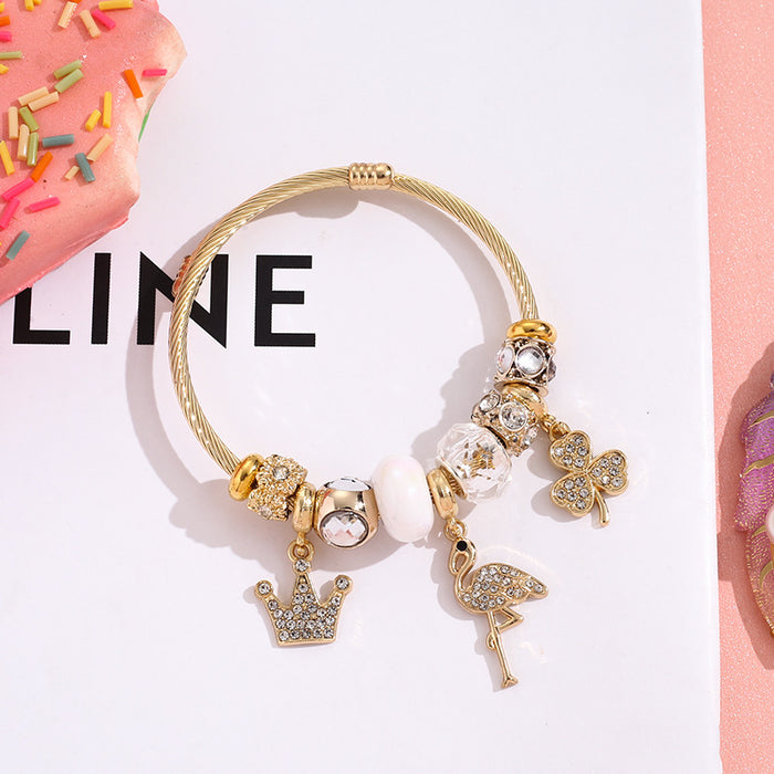 Wholesale Diamond Four-leaf Clover Crown Alloy Bracelet JDC-BT-xiaobo005