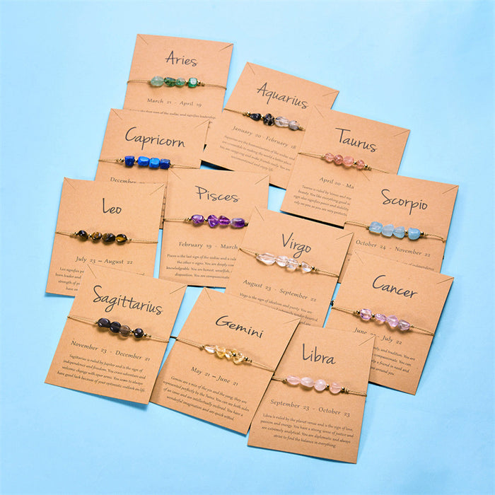 Wholesale 12 constellations natural stone hand-woven cardboard bracelet original stone beads