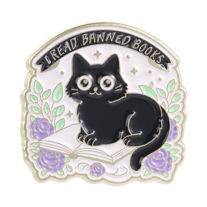 Wholesale Black Cat Reading Brooch Zinc Alloy Enamel Pin For Book Lovers Chic Fashion Accessory