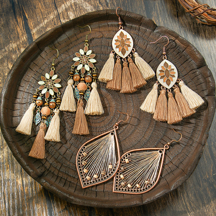 Wholesale Bohemian Retro Tassel Earrings Ethnic Style Zinc Alloy Gift MOQ≥2