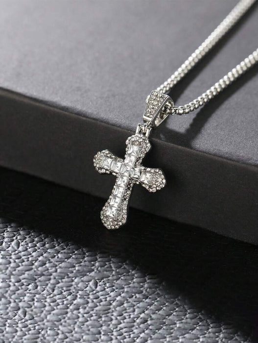 Wholesale Long necklace with Diamond-Accented Cross Pendant