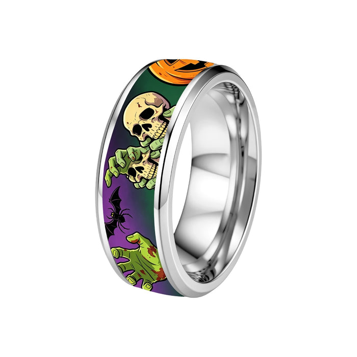 Wholesale Stainless Steel Ring Silver Size 6 Pumpkin Zombie Bat Design Jewelry