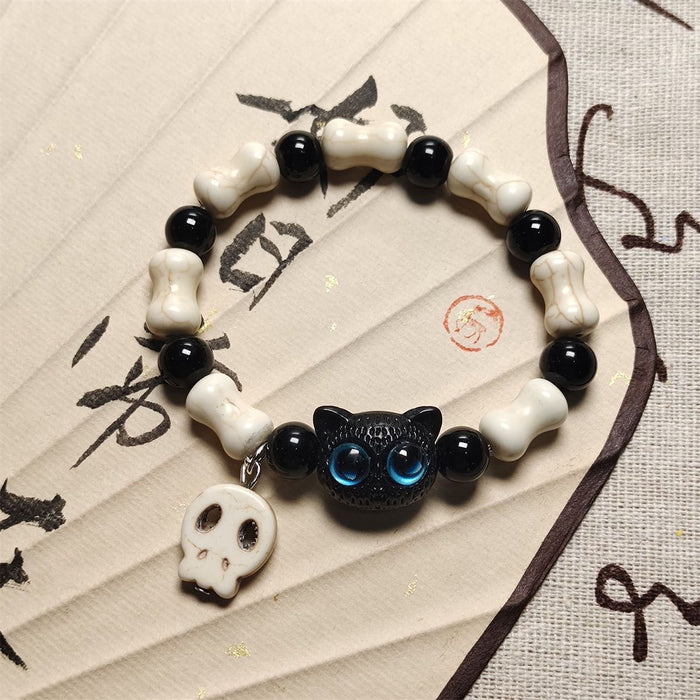 Wholesale Cat ceramic woven rope bracelet with niche design and colorful tassel bracelet accessories