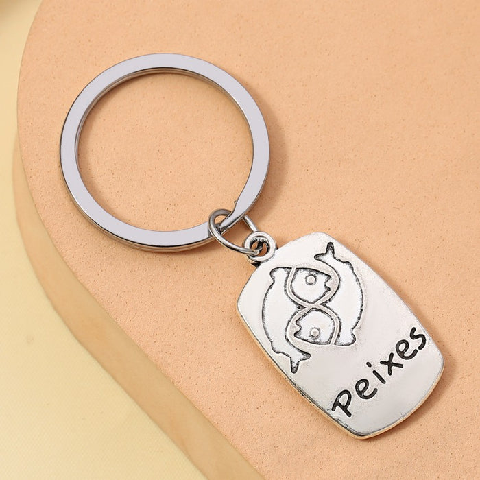 Wholesale Alloy Electroplating Constellation English Letter Keychain JDC-KC-RongRui071