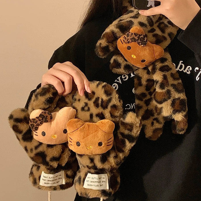 Wholesale Cartoon leopard print plush gloves