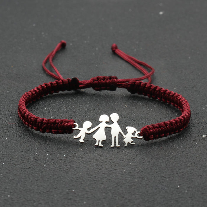 Wholesale Stainless steel Family Style happy a hand-woven adjustable red rope bracelet women's hand rope