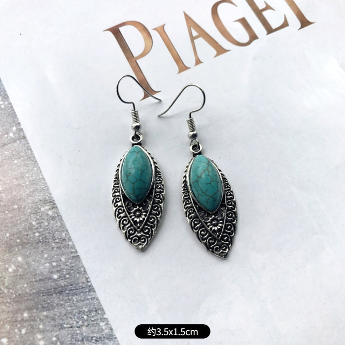 Wholesale Alloy Vintage Turquoise Ethnic Style Earrings JDC-ES-Luox009