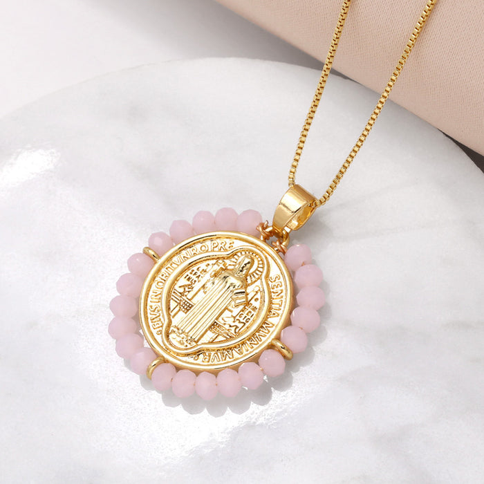 Wholesale  Jewelry  Madonna Pendant Necklace Women's  Gold-plated Rice Bead Clavicle Chain