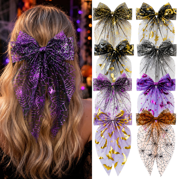Wholesale  Tulle Bow Hair Clips Black Gold  Web Pumpkin Spring Clip Party Hair Accessory