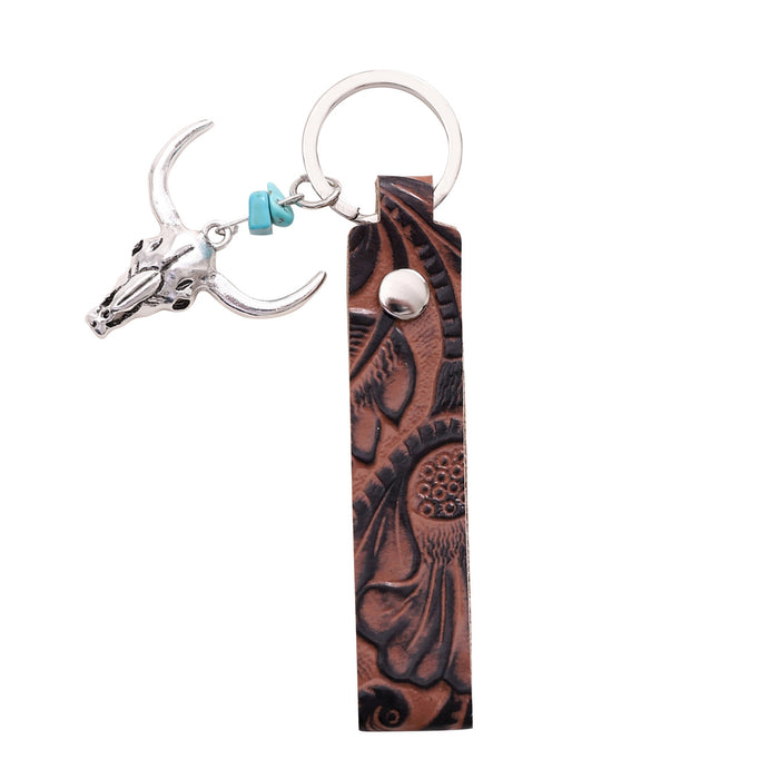 Wholesale Genuine Leather Retro Keychain with Handmade Textured Design