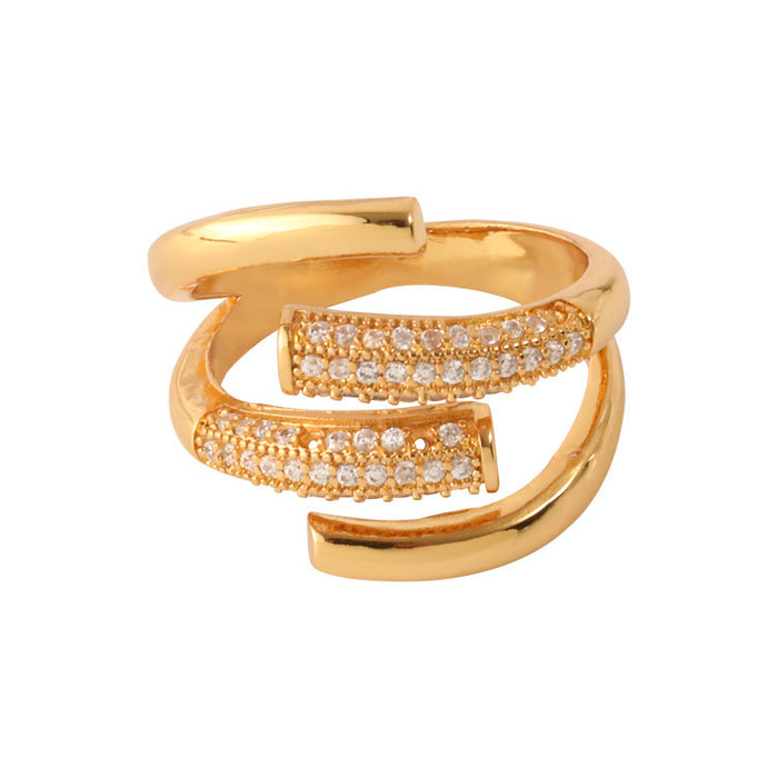 Wholesale RAKOL Japanese and Korean personality light luxury geometric copper inlaid zircon commuter versatile women's snake bone ring