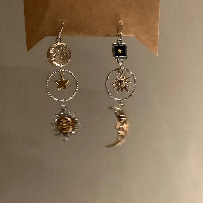 Wholesale Sun and Moon Asymmetrical Tassel Pendant Earrings Niche Design Earrings