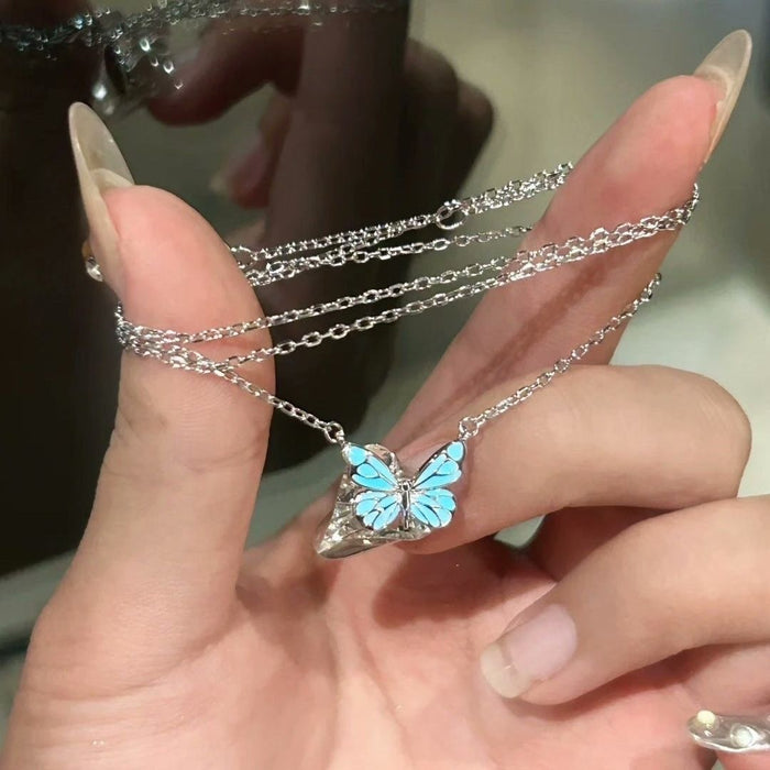 Wholesale Light necklace, simple and luxurious, fashionable new style, blue glowing and agile butterfly forest aurora collarbone chain