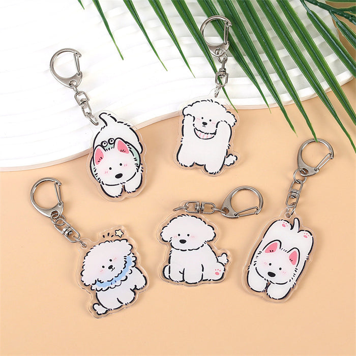 Wholesale Double-Sided Acrylic Cartoon Bichon Puppy Keychain Cute Bag Charm MOQ≥2
