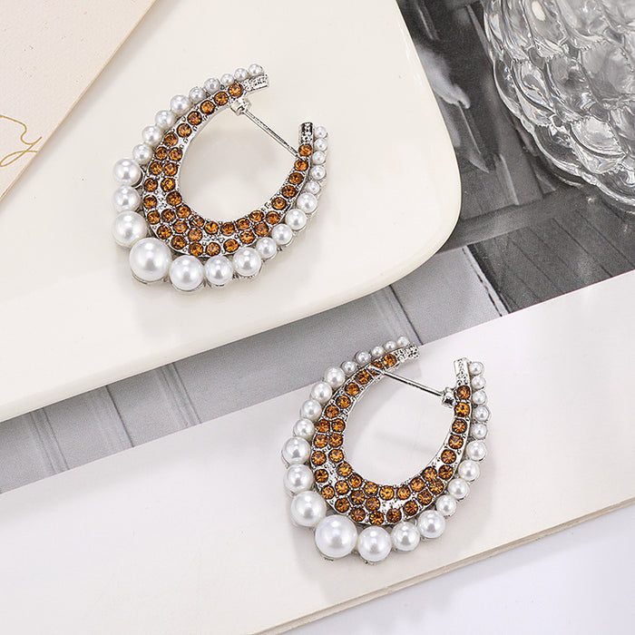 Wholesale Fashionable exaggerated geometric diamond studded large earrings, personalized and trendy ear accessories