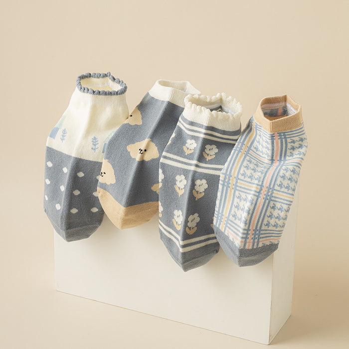 Wholesale Ship socks thin combed cotton low cut shallow mouth invisible socks cute cartoon short socks