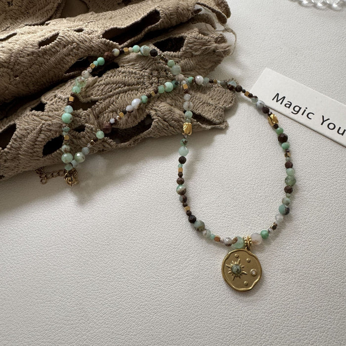 Wholesale Natural stone bead necklace light luxury niche retro red patterned stone layered turquoise high-end necklace