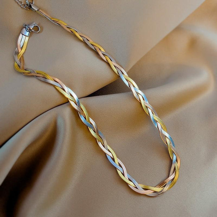 Wholesale Personality Trendy Cold Wind Wide Flat Thin Stacked Collarbone Necklace Titanium Steel