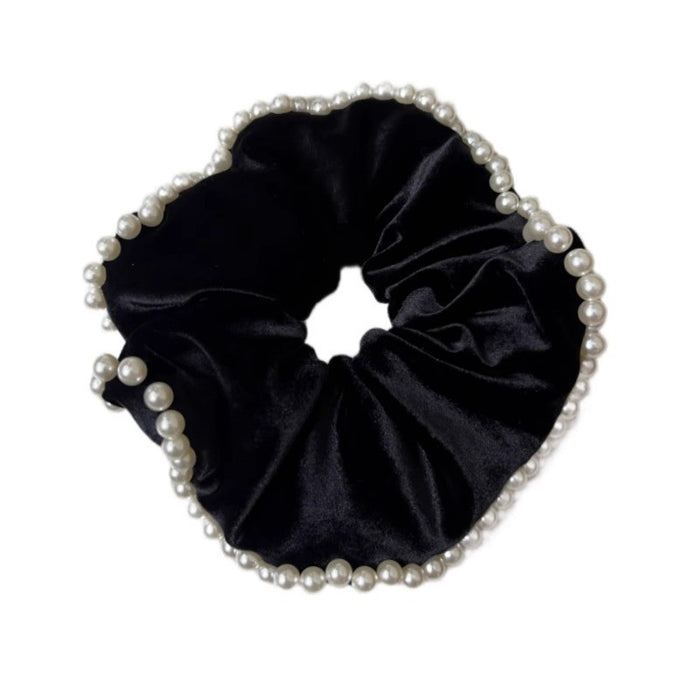 Wholesale Velvet Pearl Large Intestine Hair Ring Women's High-grade Feeling Ball Head Tie Pone Tail Hair Rope Hair Accessories Disc Hair Elegant Headwear