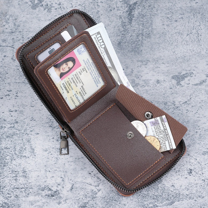 Wholesale Chic PU Leather Men' s Wallet with Retro Letter Print and Zipper Coin Pocket