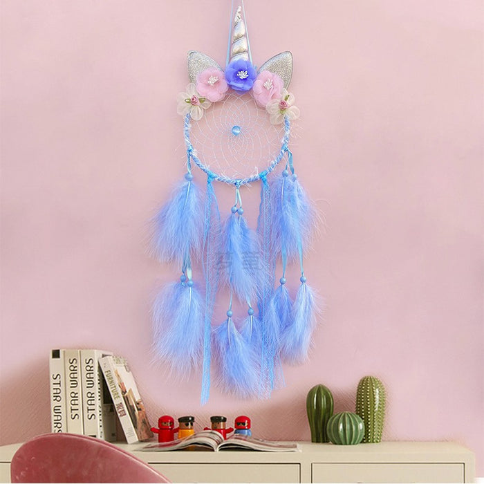 Wholesale Cat Head Dreamcatcher Hanging Ornament Handmade Pink Feather Decor MOQ≥2