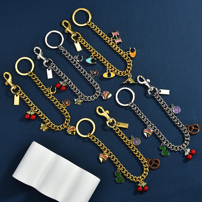 Wholesale Dinosaur Heart Shell Cherry Bag Charm Chain Metal Gold Tone Trendy Crossbody Pendant Boutique Resale Accessory
