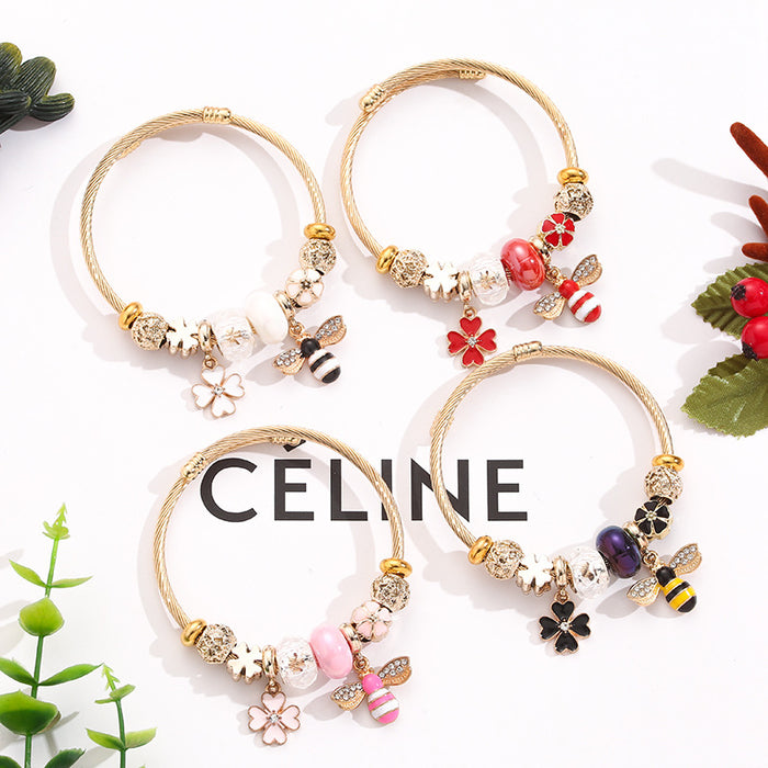 Wholesale Diamond Bee Flower Alloy Bracelet JDC-BT-xiaobo006