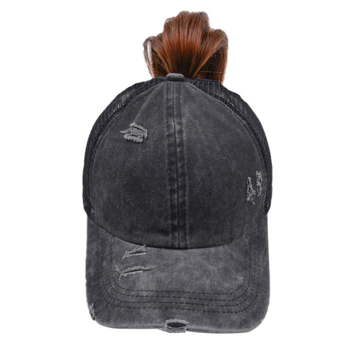 Wholesale Cotton Washed Cross Ponytail Baseball Cap JDC-HT-WenR003