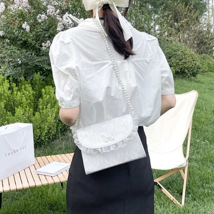 Wholesale Vintage niche bag, pearl crossbody bag, lace shoulder bag, small bag