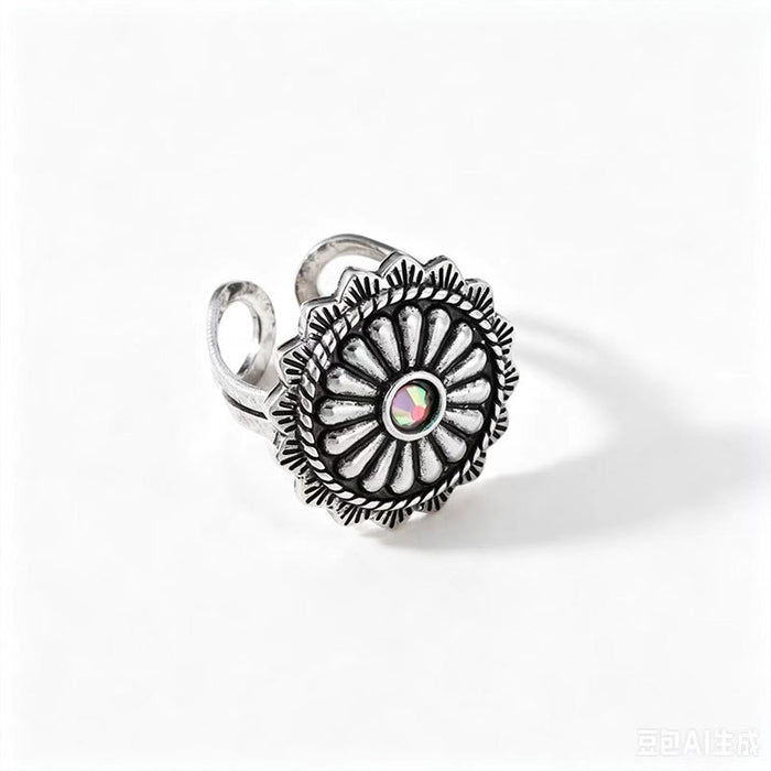 Wholesale Ethnic Style Flower Turquoise Adjustable Ring