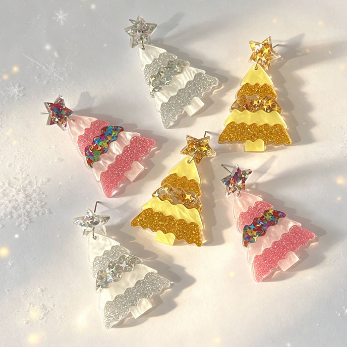 Wholesale Acrylic Christmas Tree Star Earrings For Women Cute Cartoon Holiday Party Jewelry Accessory Boutique Gift