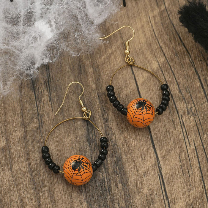 Wholesale Halloween Pumpkin Spider Wooden Earrings JDC-ES-JunJie002