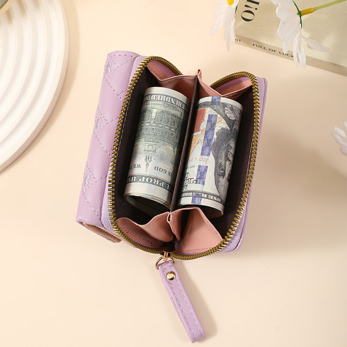Wholesale Stylish Embroidered Love Short Wallet for Women PU Leather Trendy Accessory MOQ:3