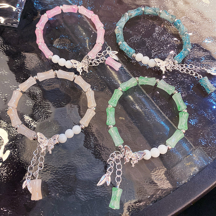 Wholesale Bamboo Butterfly Bracelet Blue Handmade Glass Beads
