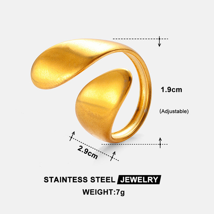 Wholesale Irregular stainless steel ring set with open water droplet geometric gold ring