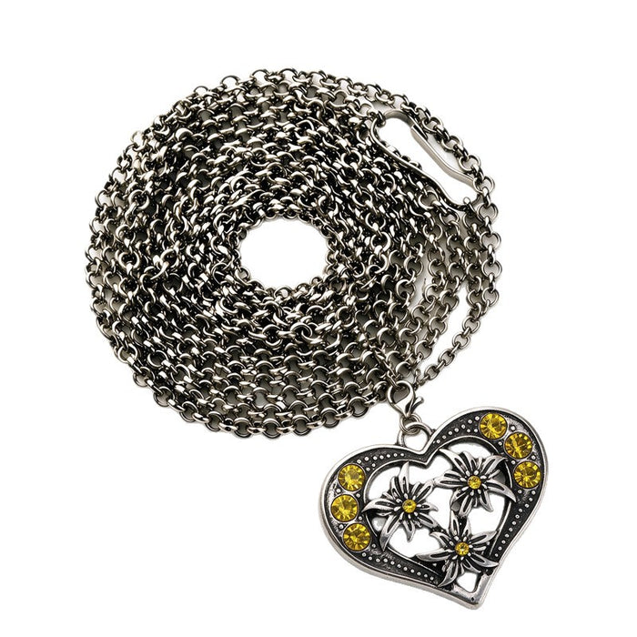 Wholesale Retro Edelweiss Long Pendant Necklace Red Heart Shaped Alloy Charm Bavarian Beer Festival Style Layered Fashion Jewelry Accessory