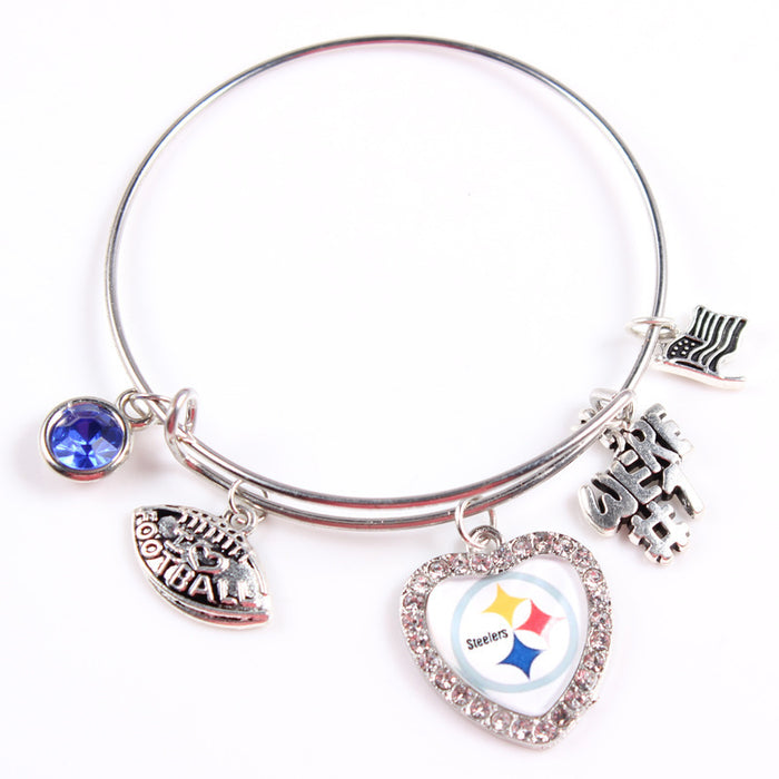 Wholesale Pittsburgh Steelers Helmet American Flag Alloy Pendant Bracelet